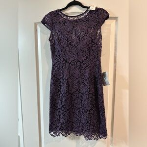 Adrianna Papell Deep Purple Lace Midi Dress